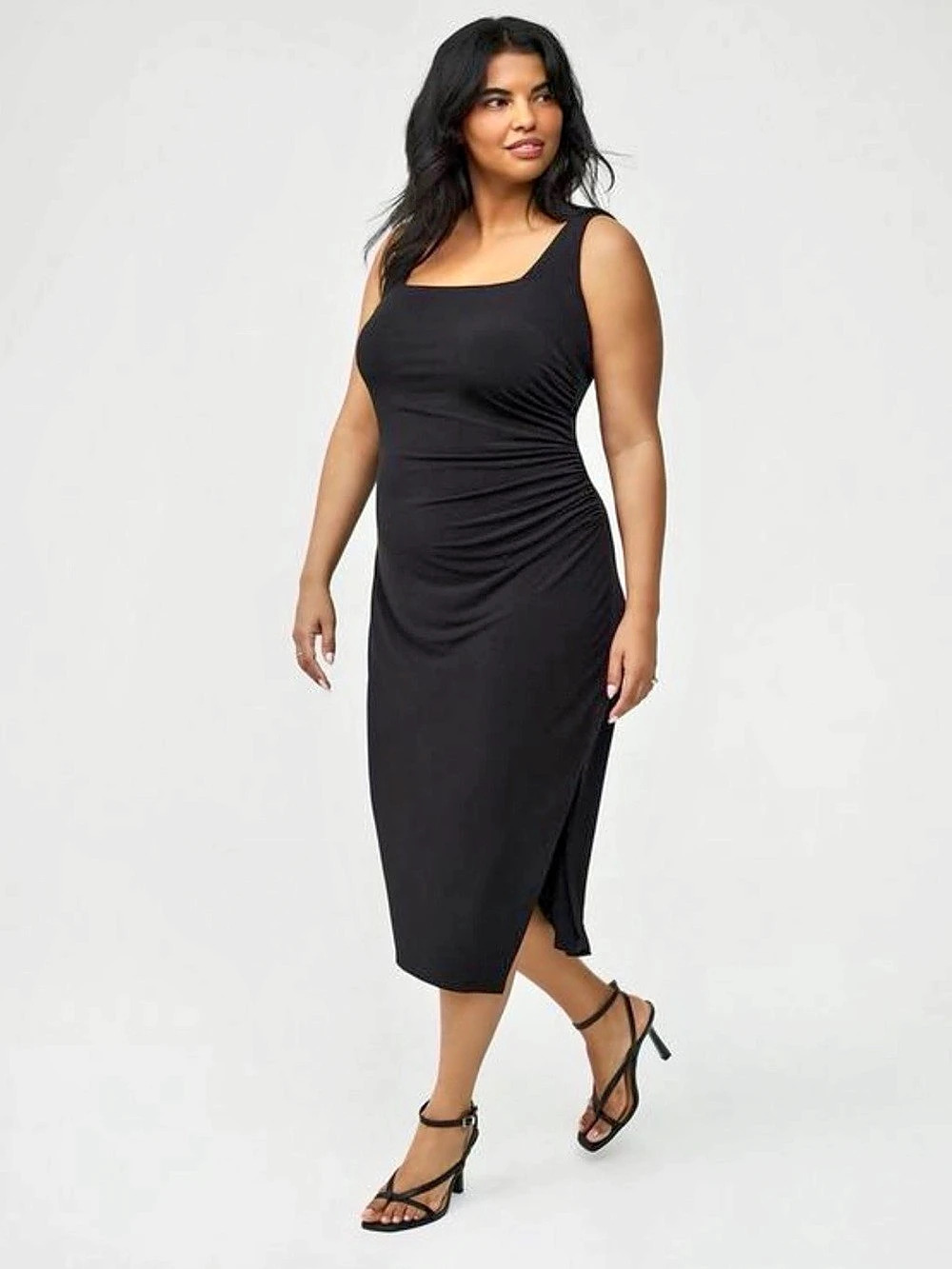 Torrid Black Ruched Midi Dress Size 1 NWT